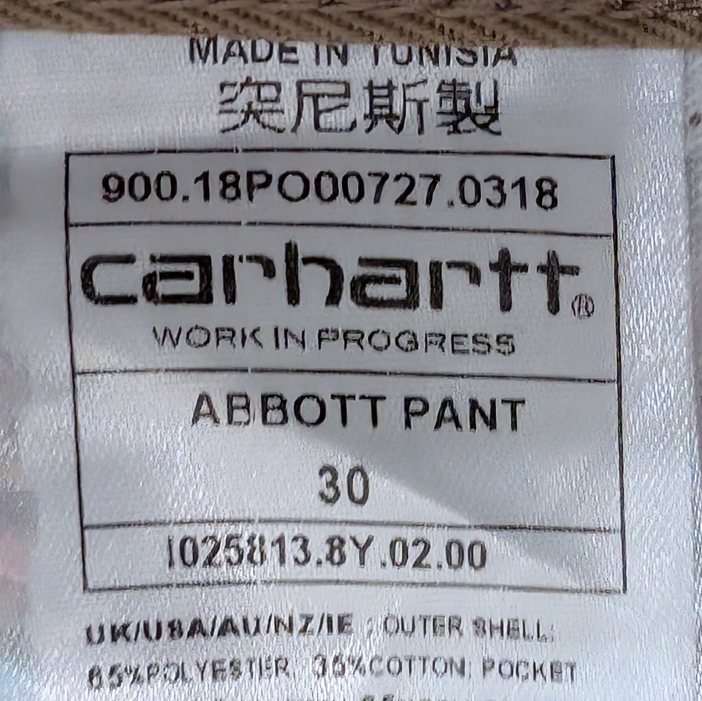 Carhartt WIP Work in Progress Abbott Pants Beige Men's Size 30 Made in Tunisia - Picture 3 of 6